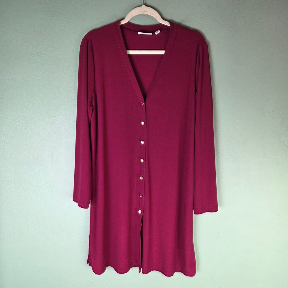 Susan Graver Womens Large Textured Liquid Knit Long Button Front Cardigan Office